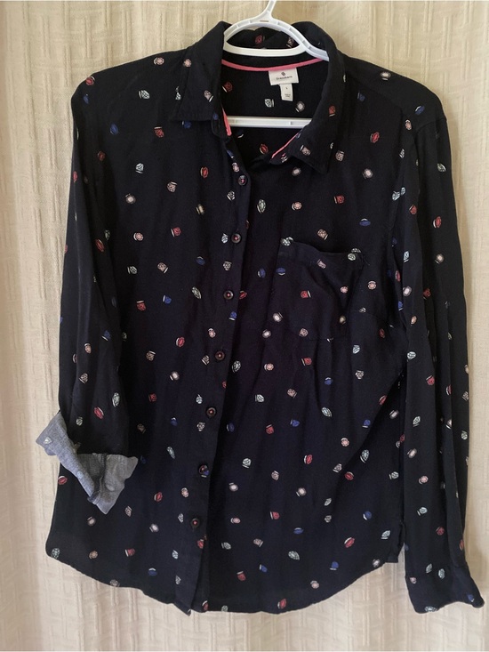 Dress Barn Tops - Navy Button-Up Shirt with Multicolor Print